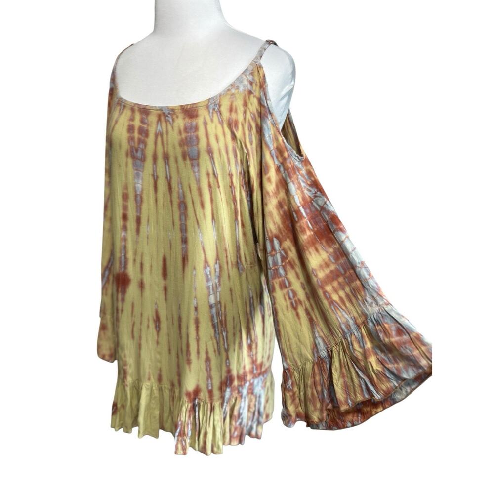 NWT Tiare Hawaii Tunic Top Cold Shoulder Free Spirit Boho Tie Dye Size OS